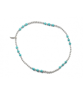 Bracelet Argent Boules Elastique Turquoise