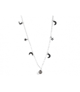 Collier Argent Étoiles Lunes Zirconium 40+3,5cm