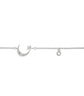 Bracelet Argent Lune Étoile Zirconium 16+4cm