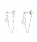 Boucles d'oreilles Argent Chaîne avec Lune et Étoile Prix Paire