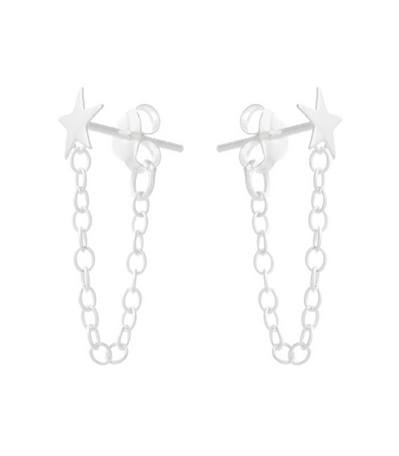 Boucles d'oreilles Argent Chaîne avec Étoile Prix Paire