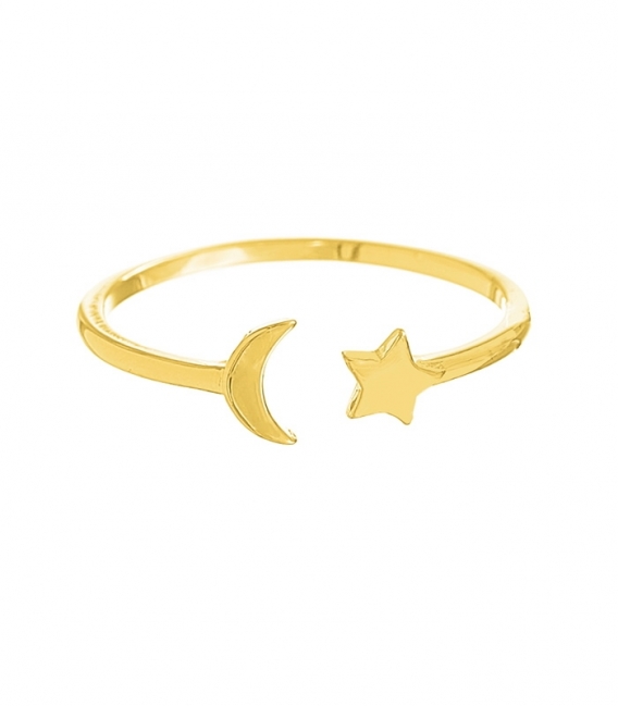 Anillo Plata Estrella Luna Bañado