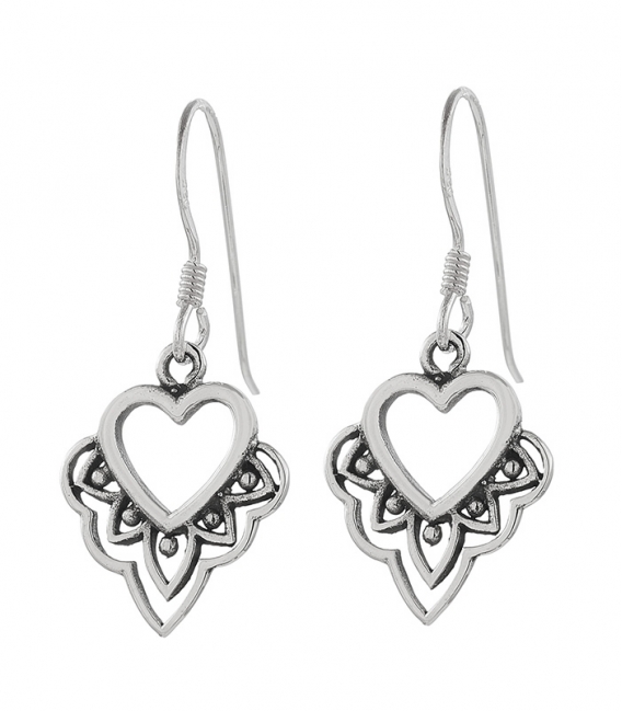 Boucles d'oreilles Argent Filigrane Coeur. Prix Paire