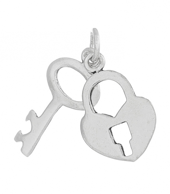 Pendentif Argent Clef et Verrou Coeur 15mm