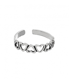 Anillo Plata Pie Midi Corazones