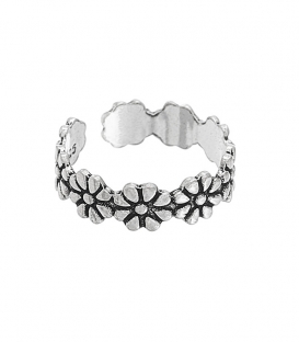 Anillo Plata Pie Midi Flores