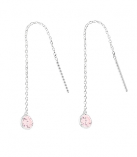 Boucles d'oreilles Argent Chaîne Zirconium Rose 4mm. Prix Paire