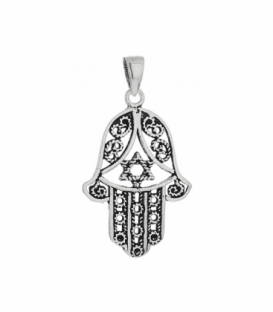 Pendentif Argent Main Fatima avec Étoile de David 24mm