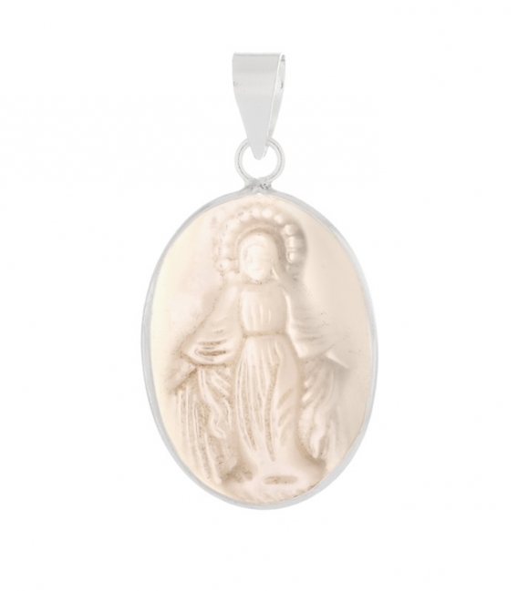 Colgante Plata Virgen Milagrosa Nacar 21mm