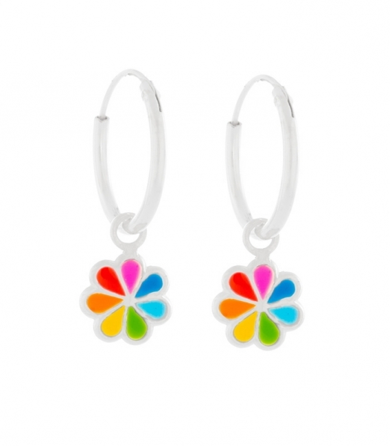 Créoles Argent Fleur Arc en Ciel 12mm Prix Paire