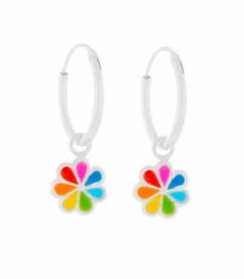 Créoles Argent Fleur Arc en Ciel 12mm Prix Paire