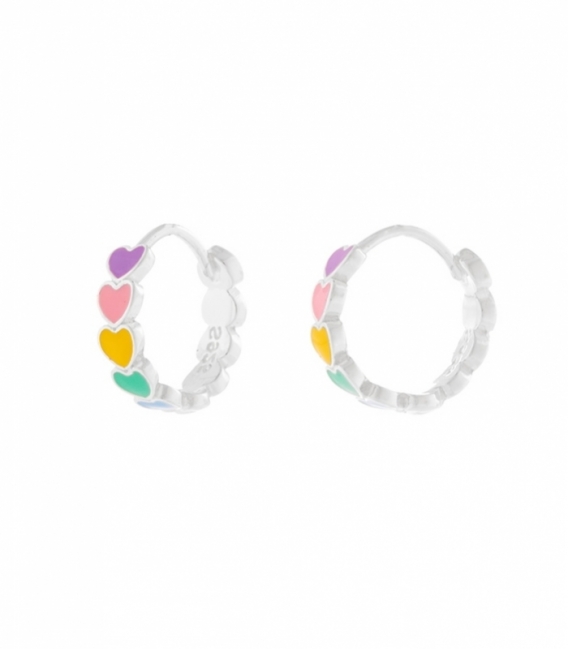 Aro Plata Corazones Multicolor 13.3mm Precio par