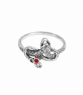 Bague Argent Serpent Corail