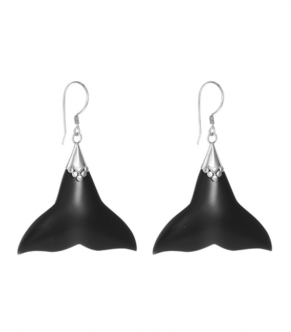 Boucle d'oreille Argent Noir Queue de Baleine Prix Paire