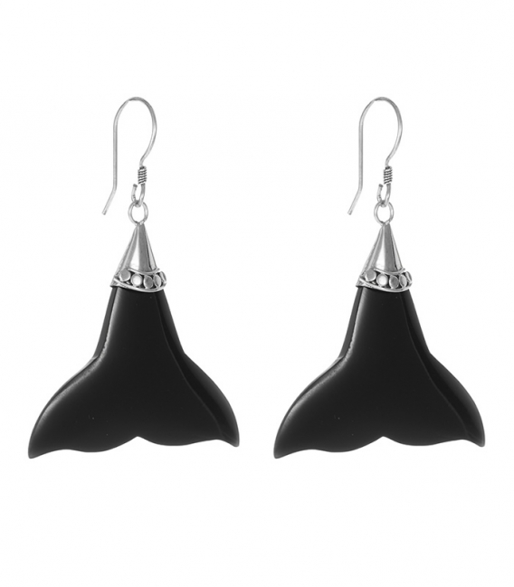 Boucle d'oreille Argent Noir Queue de Baleine Prix Paire