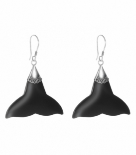 Boucle d'oreille Argent Noir Queue de Baleine Prix Paire