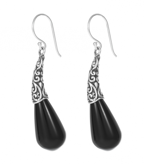 Boucle d'Oreille Argent Larme Onyx Prix Paire