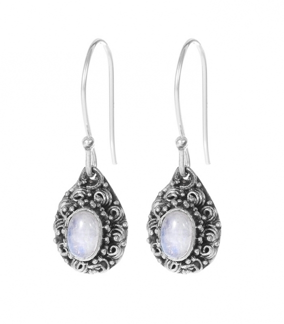 Boucles d'oreilles Argent Pierre de Lune Filigrane Prix Paire