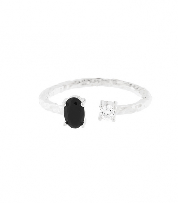 Bague Argent Zirconium Noirs Blancs 6 X 5mm