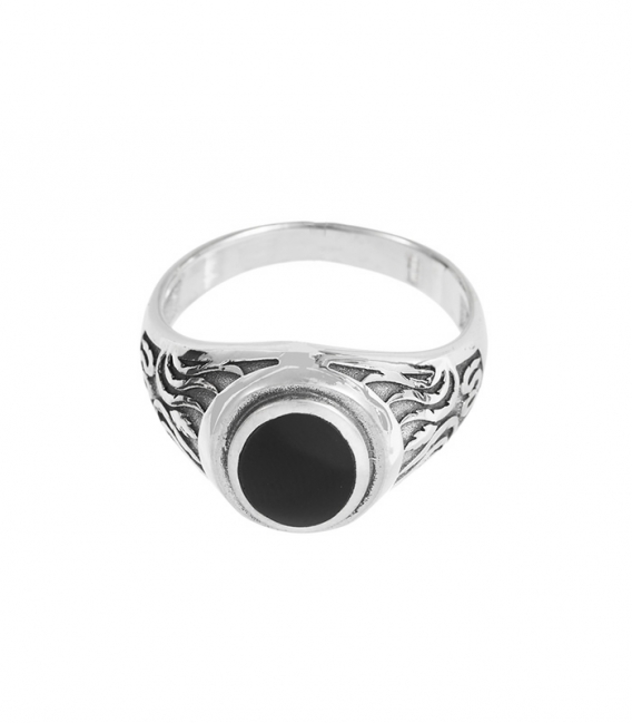 Bague Argent Chevaliere Onyx 13.5mm