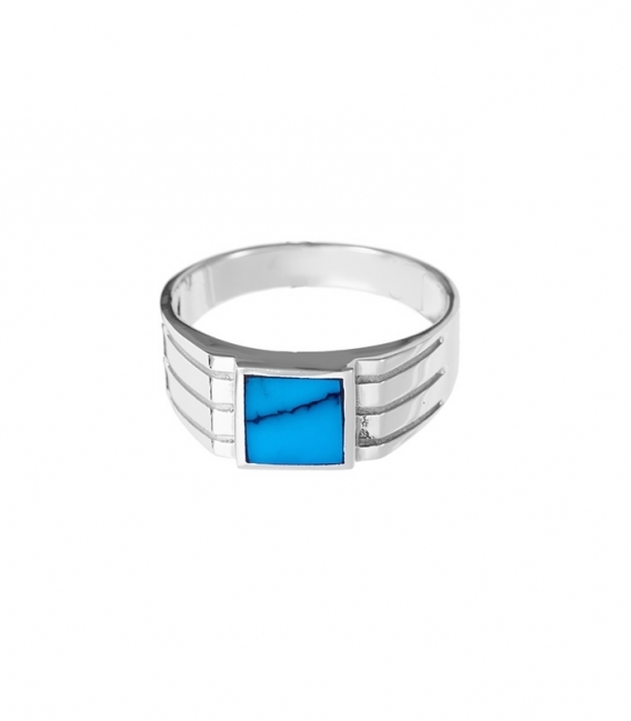 Bague Argent Chevaliere Turquoise 17.5 X 14mm