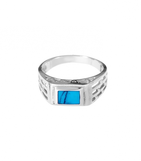 Bague Argent Chevaliere Turquoise 7 X 9.4mm