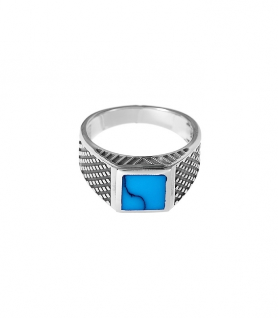 Bague Argent Chevaliere Turquoise 10 X 10mm