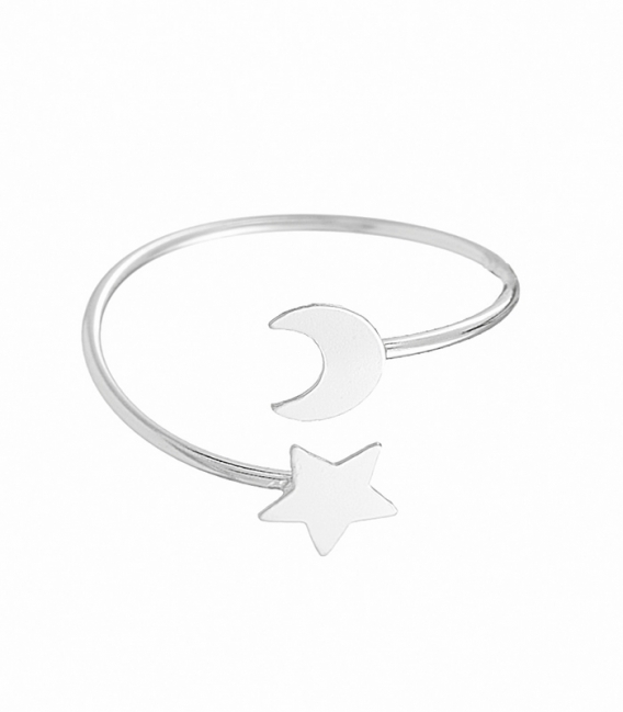 Bague Argent Lune Étoile