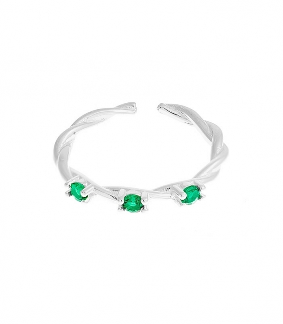 Bague Argent Trois Zirconium Vert 2-1