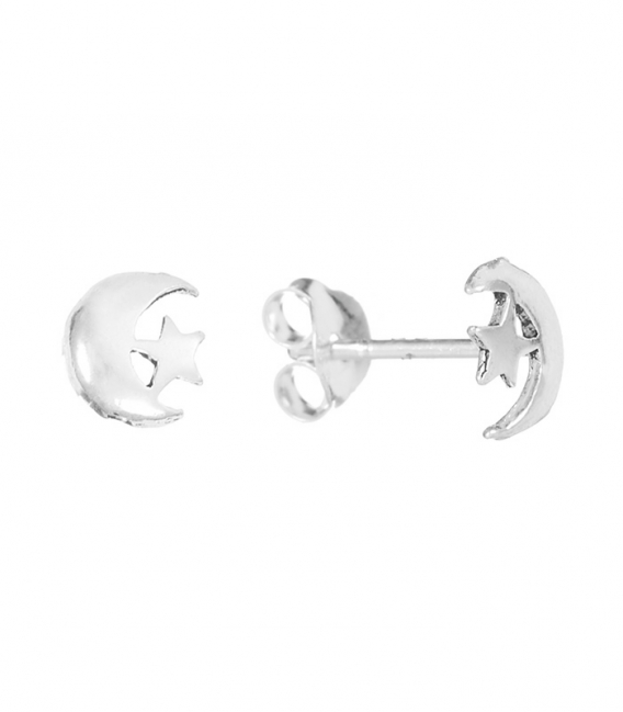 Boucles d'oreilles Argent Lune avec Étoile Prix Paire