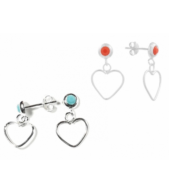 Boucles d'oreilles Argent Coeur Email