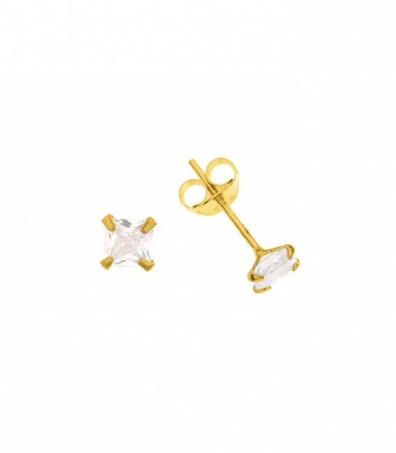 Boucles d’oreilles Argent Zirconium Carré Serties Plaqué Or. Prix pair