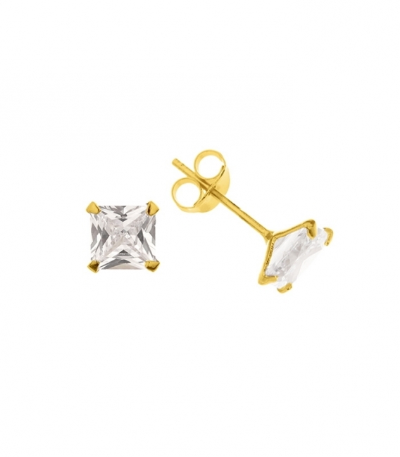 Boucles d’oreilles Argent Zirconium Carré Serties Plaqué Or. Prix pair