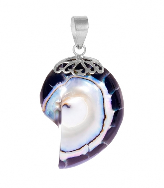 Pendentif Argent Coquillage Nautilus Noir 53mm