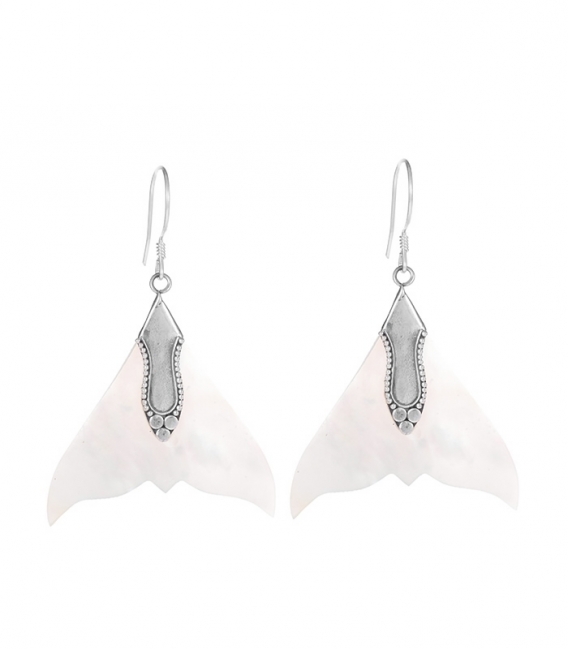 Boucle d'oreille Argent Nacre Queue de Baleine Prix Paire