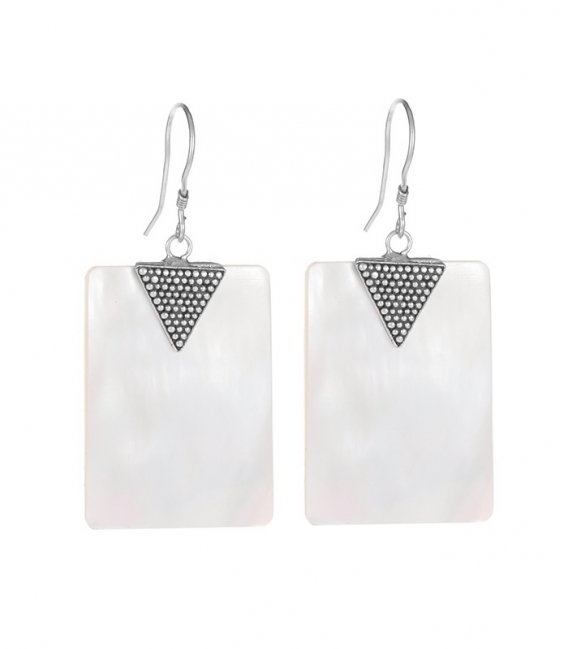 Boucle d'oreille Argent Rectangle Nacre Filigrane Prix Paire