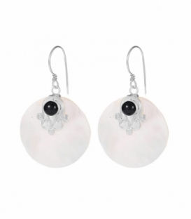 Boucle d'oreille Argent Cercle Nacre Onyx Prix Paire