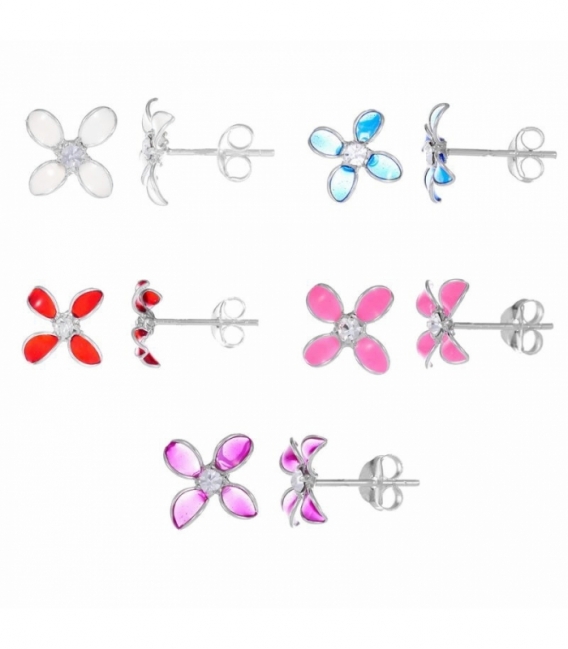 Boucles d'oreilles Argent Fleur d'émail Prix Paire