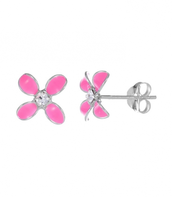 Pendiente Plata Flor Esmalte Precio Par