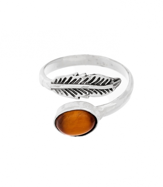 Anillo Plata Ajustable Piedra. Pluma 10 X 7mm