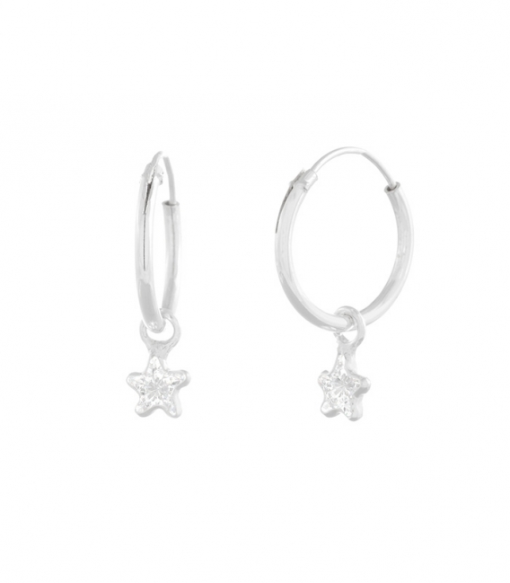 Creoles Argent 12mm Etoile Zirconium. Prix paire