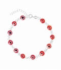 Pulsera Plata Ojo Turco Rojo 17+3cm