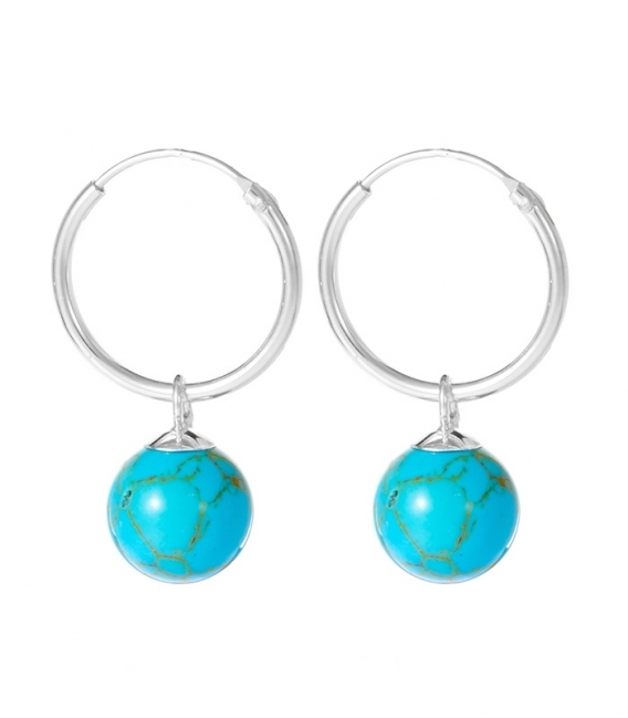 Créoles Argent Avec Boule Turquoise 14mm (8mm) Prix Paire