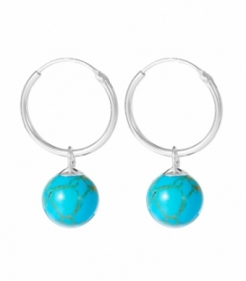 Créoles Argent Avec Boule Turquoise 14mm (8mm) Prix Paire