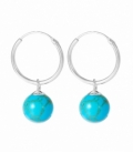 Créoles Argent Avec Boule Turquoise 14mm (8mm) Prix Paire