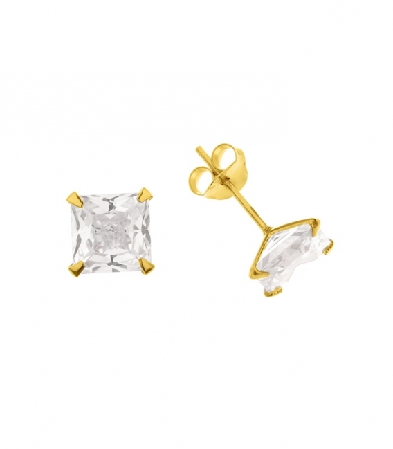 Boucles d’oreilles Argent Zirconium Carré Serties Plaqué Or. Prix pair