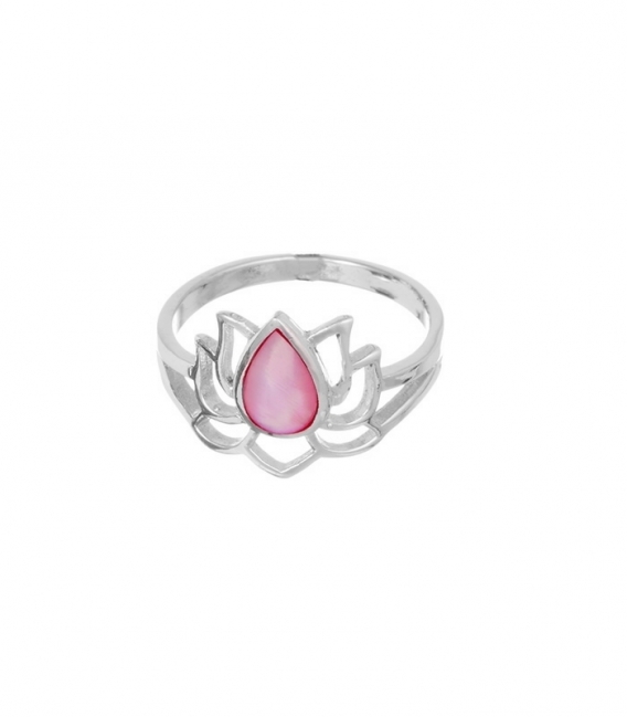 Bague Argent Rose Nacre Fleur Lotus