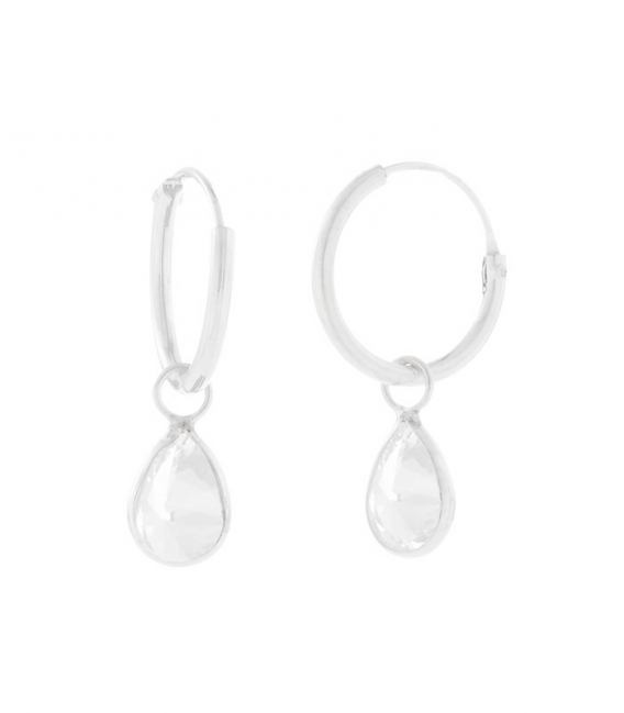 Creoles Argent 12mm Larme Zirconium. Prix paire