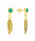 Boucles d'oreilles Argent Plume avec Turquoise Recouvert d'Or