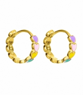 Boucles D'oreilles Argent Coeurs Multicolore Recouvert 13.3mm Prix Paire